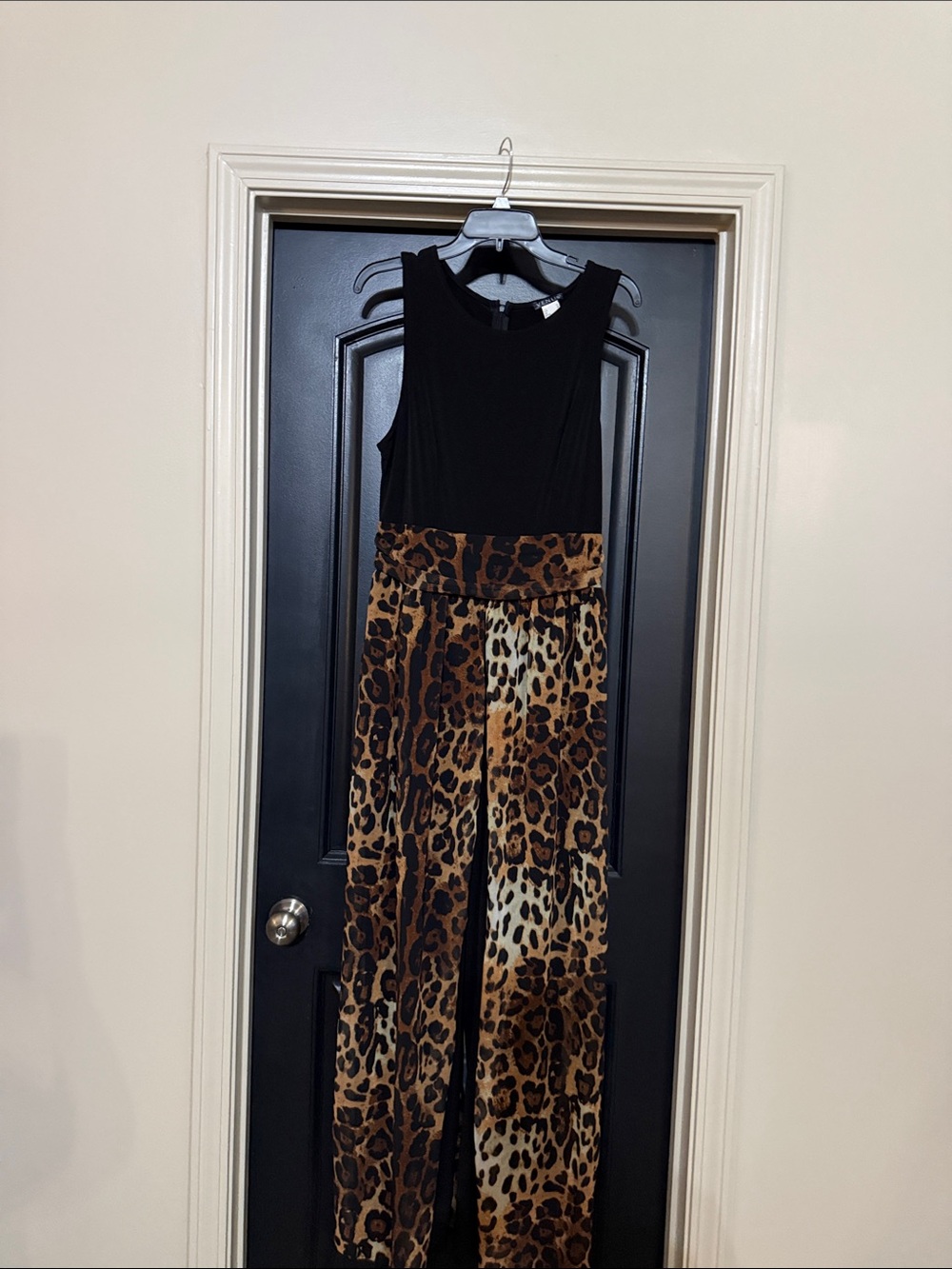 VENUS Black Bodice Leopard-Print Wide Leg Jumpsuit